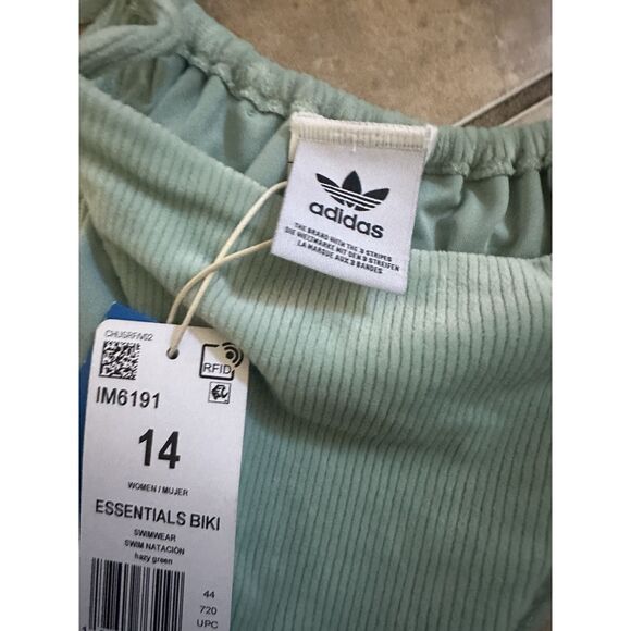 NWT Adidas 14 Soft Ribbed Bikini Tie Bottom Swimwear Hazy Green - Picture 3 of 4